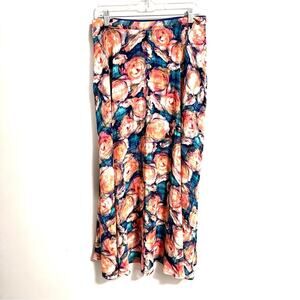 Decree Floral Flowy Long Ankle Length Maxi Skirt Peach Blue Women Large
